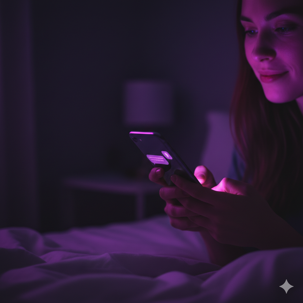Person using one of the best sexting apps on smartphone at night.
